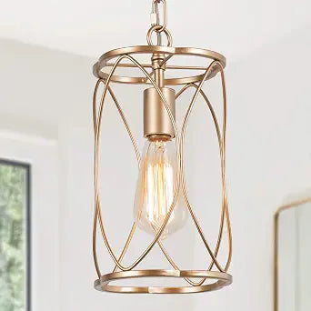 Gold Pendant Lighting for Kitchen Island, Modern Cage Hanging Light Fixture for Hallway, Dining Room, Foyer and Bedroom