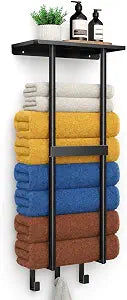 Kitsure Wall Mounted Towel Rack, Metal Towel Holder with Shelf, 29.3" H
