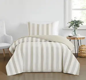 TRULY SOFT Aiden Stripe Comforter Set Beige Polyester 2-Piece Twin Comforter Set, Stripe Themed, for Men and Women, Oeko-TEX Certified Confidence