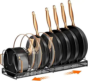 MUDEELA Expandable Pot Pan Lid Organizers inside Cabinet, 10 Divider-Black
