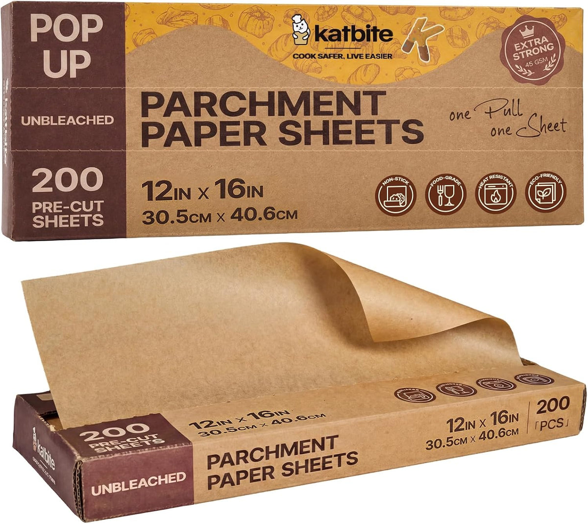 Katbite Pop-Up Parchment Paper Sheets, 12 x 16 Inch, 200 Count