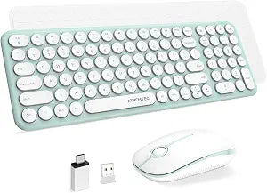 Wireless Keyboard and Mouse Combo,XTREMTEC 2.4GHz Quiet Slim Cute Round Keycap Compact Size Green Kawaii Cordless Retro Keyboard Mouse Set Home Office Accessories for Mac/Windows(Macaron Green)