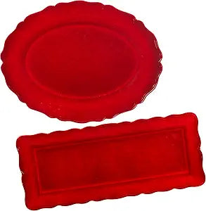 Certified International Isabella Red Unbreakable Melamine 2-Piece Serving Platter Set  Oval and Rectangular Platters for BBQs, Indoor Outdoor Dining, Camping, Holiday Entertaining, & Everyday Use