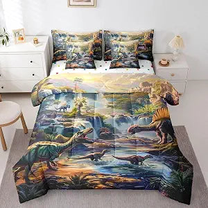 Feelyou Cute Dinosaur Comforter Set with Sheets 7 Piece Twin Size