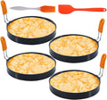4 Packs 6 Inch Pancake Ring for Griddle, 6"Omelette Ring for Griddle, Non-stick Stainless Steel Pancake Egg Ring Omelet Mold Pancake Mold Cake Mold Crumpet Circle Silicone Handle Spatula & Oil Brush