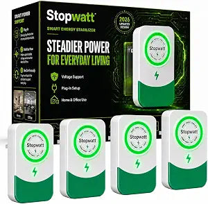 Stopwatt 4 Pack Plug-in Voltage Protector for Home Appliance, Electricity Saving Box, Surge Protection & Brownout Protection Device, Household Electronics Safe Guard, Green-L