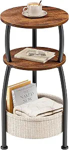 Round Side Table for Small Spaces with Storage Basket, 11.81in