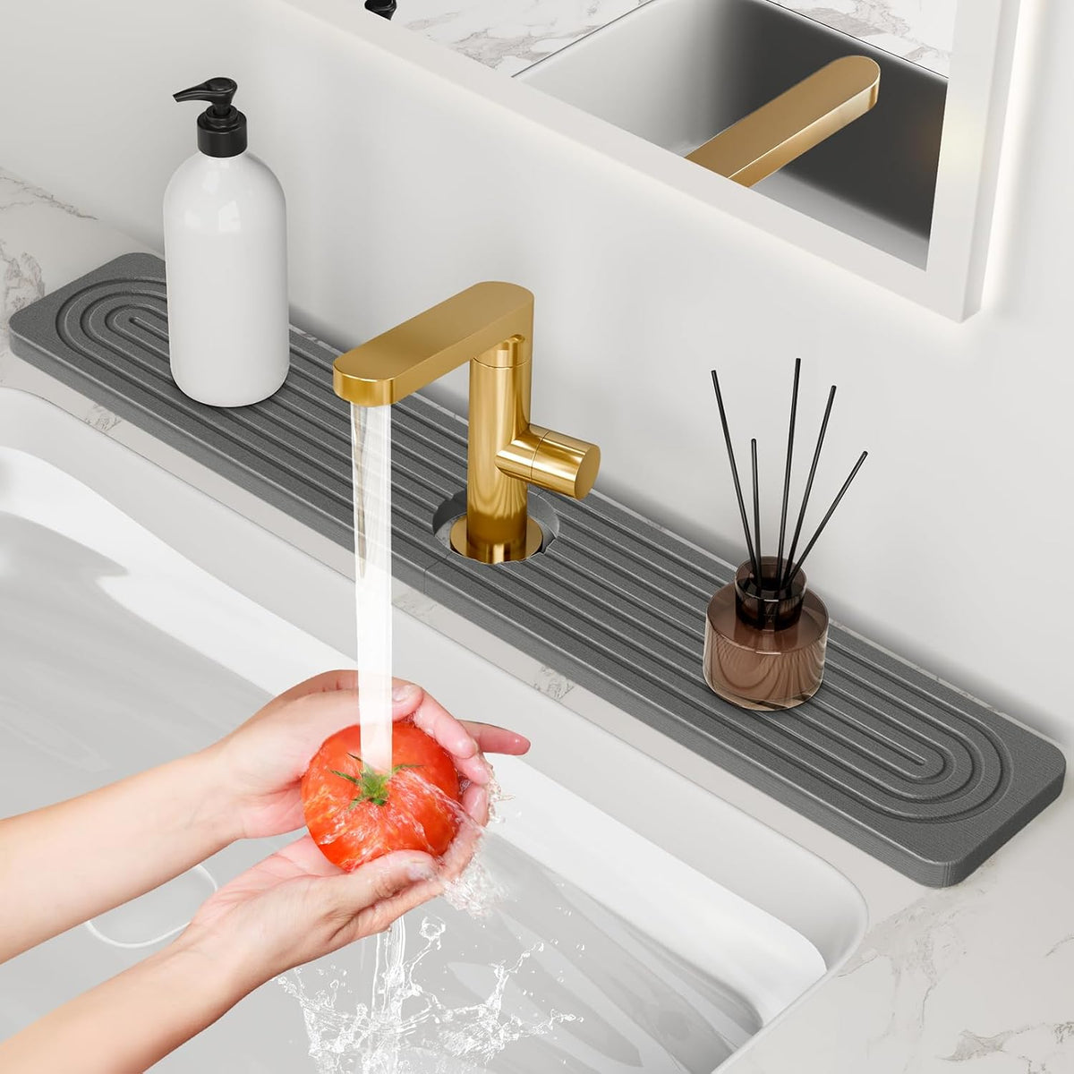 24'' Longer Stone Faucet Mat for Kitchen Sink Quick Dry Around Faucet Sink