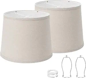 Drum Lampshades Set of 2, 11" Top x 13" Bottom x 10" High, Beige Lamp Shade