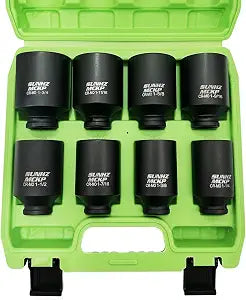 SUNHZMCKP 1/2" Drive Deep 6-Point Impact Socket Set, 8-Piece Standard SAE Spindle Axle Nut Impact Socket Set, Cr-Mo, 1-1/4-Inch to 1-3/4-Inch Size