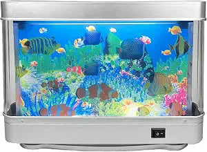 Tokenkuko Fake Motion Fish Tank Mini Aquarium, Artificial Tropical Decorative Lamp Night Light with Moving Fish, Gift for Family(US Plug)