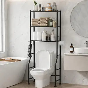 GloTika 3-Tier Over Toilet Storage, Anti-Tilt, 64" H, Black