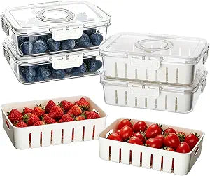 Fruit Storage Containers for Fridge, Strawberry Containers for Fridge with Handle, 2 Pack Keepers with Removable Mesh Screen, Berry Saver for Fresh Fruit, Stays Fresh, Simple to Clean