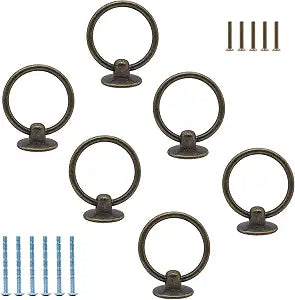 Luomorgo Antique Bronze Ring Pull Handle Knobs, 6 Pcs