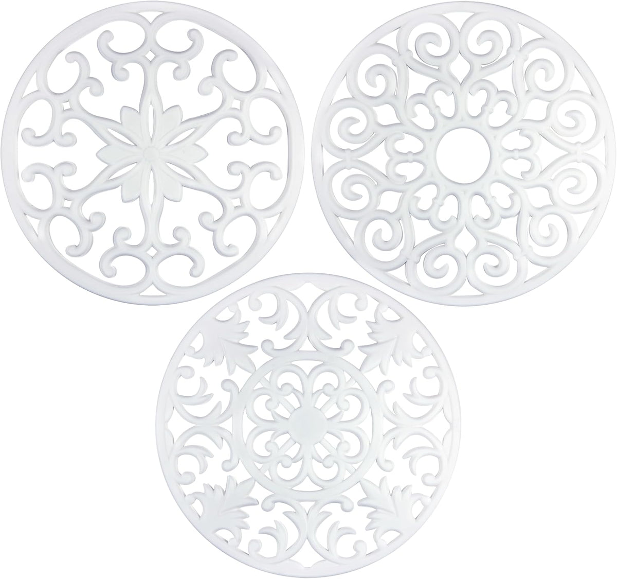 GASARÉ Extra Large, Thick, 10" Silicone Trivets for Hot Dishes, Pots, and Pans, Hot Pads for Countertops, Flexible, Dishwasher Safe, 10 x 1/4 Inches, Set of 3, White