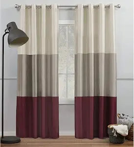 Exclusive Home Chateau Striped Faux Silk Grommet Top Curtain Panel Pair, 54"x96", Burgundy Taupe