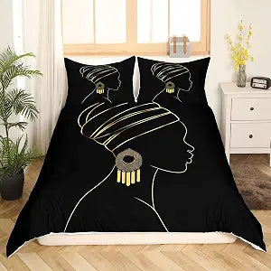 Feelyou Black Women Comforter Cover Set Ethnic Afro African Bedding Set Traditional Exotic Duvet Cover Set Tribal Quilt Cover 1 Duvet Cover with 2 Pillowcases King