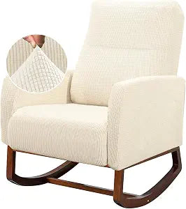 Nursery Rocking Chair Cover,Modern Glider Chair Cover for Recliner Armchair with Wood Legs and Side Pocket, Furniture Protector Washable Beige,Only Cover