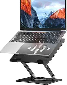 BESIGN Laptop Stand with 360 Rotating Base, Ergonomic Adjustable Notebook Riser, Foldable Computer Holder Compatible with 10-14" Laptops, LS11 Black