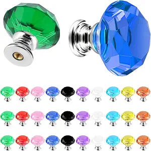 30 Pcs Colorful Crystal Drawer Knobs, 30mm Glass Dresser Knobs Cabinet Diamond Shape Pulls Handle for Wardrobe, Kitchen, Bathroom, Cupboard(10 Colors)