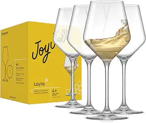 JoyJolt Layla White Wine Glasses, Set of 4 Italian Glasses, 13.5 oz Clear  Made in Europe