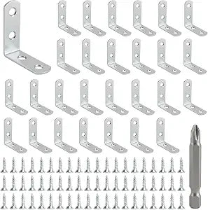 30 Pcs Metal L Brackets for Wood, 90 Degree Right Angle Brackets for Wood