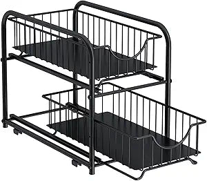 2-Tier Pull Out Organizer Under Sink Sliding Cabinet Rack,Black