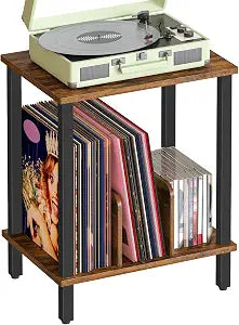 HOOBRO Small End Table, 2-Tier Record Player Stand Vinyl Record Turntable Stand with Storage up to 100 Albums, Small Side Table for Living Room, Bedroom Rustic Brown, FG05RS01