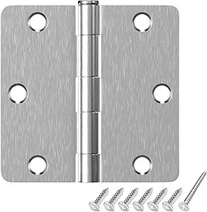 HOSOM 6 Pack Satin Nickel Door Hinges 3.5 Inch x 3.5" Interior Door Hinge with 1/4" Radius 3-1/2 Brushed Nickel Door Hinges Steel Residential Door Hardware Fit Bedroom,Standard Door