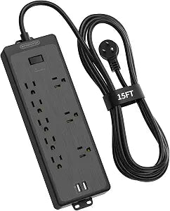 15 FT Long Extension Cord, NTONPOWER Power Strip Surge Protector with 8 Outlet(3 Widely Spaced) and 2 USB Ports, 1875W/15A, Wall Mount, Desktop Charging Station for Home, Office and Dorm Essential