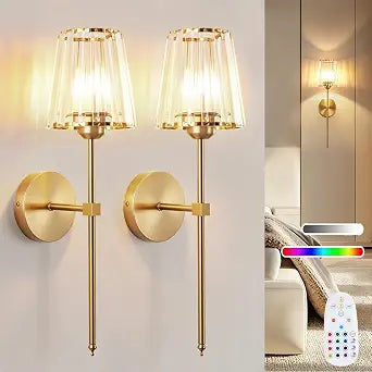 Set of 2 Rechargeable Wall Sconces with Crystal Lampshades,Battery Operated
