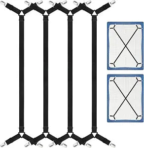 CHRORINE Bed Sheet Holder Straps Adjustable Sheet Fasteners Clips Keep Bedding Stays in Place, 4 Pcs/Set, Black