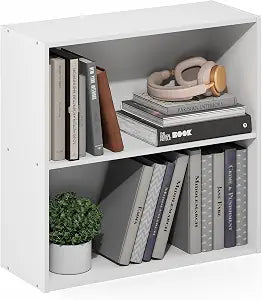 Furinno PASIR 2-Tier Book Shelf, Open Shelves Bookshelf, White