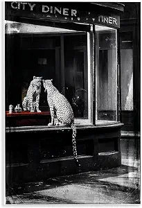 Diner Noir Leopard Reflection, 13 x 19 Inch Mounted Print on Wall Plaque