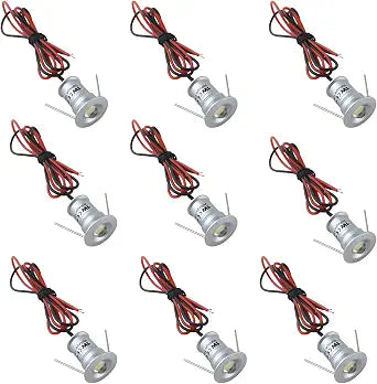 AIBOO 12V Under Cabinet LED Lights 9 Packs of Recessed Mini Downlights for Indoor with Hard Wired Cable and Connectors for Stair Step Furniture Showcase Lighting (Warm White)