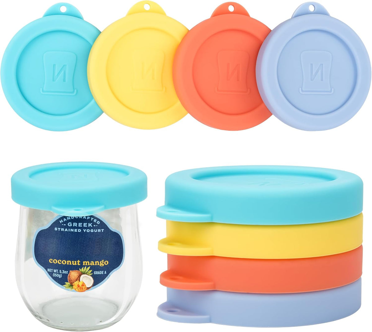 8 Pack Silicone Yogurt Lids Compatible with Nounos 5.3oz Yogurt Jars, Reusable Silicone Yogurt Covers, Food Storage Covers, Freezer Dishwasher Microwave Safe (Jars NOT Included)