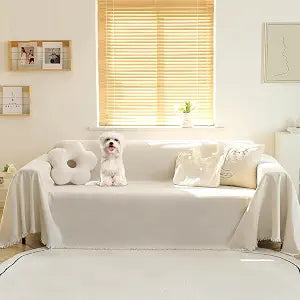 MEETSKY Sofa Cover Cushion Couch Cover Chenille Sofa Cover L Shape Sectional Covers for Dogs Washable Luxury Bed Blanket Furniture Protector for Pets,Kids(X-Large: 71" x 118", Beige