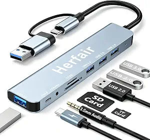 USB C Hub with Audio Jack 8-in-1 USB Extender Splitter Multiport Adapter