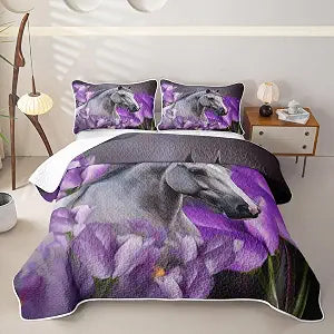 Erosebridal Horse Quilt Twin Galloping Horse Quilt Set Purple Blossom