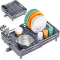 TOOLF Expandable Dish Drying Rack for Kitchen Counter, Standard, Grey