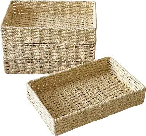 4PCS Small Woven Paper Rope Storage Basket organizing,Beige