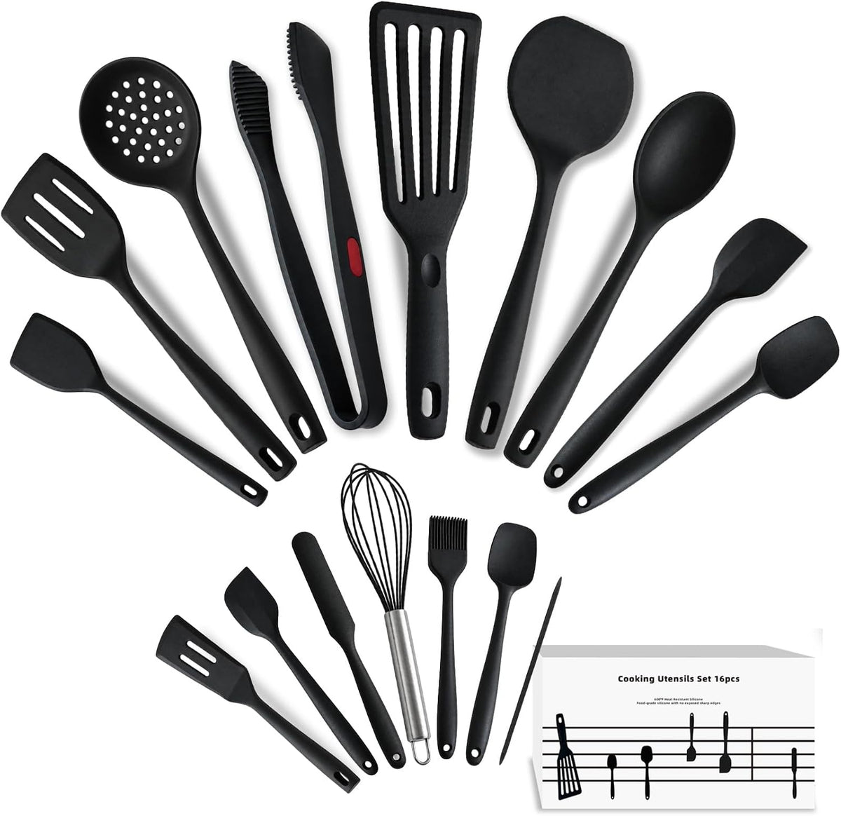 16Pcs Silicone Spatula Set Kitchen Utensils with Tongs Fish Jar Spatulas