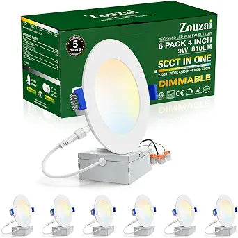 zouzai 6 Pack 4 Inch LED Recessed Ceiling Light, 810LM, 5CCT, Dimmable
