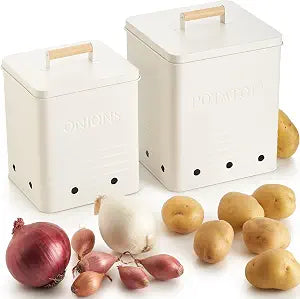 Beautiful Potato and Onion Storage Container Set - Food Safe Metal Bins