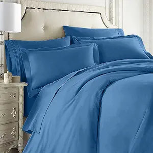 Clara Clark Complete 5 Piece Bedding Set Includes Fitted and Flat Sheets, Duvet Cover, Pillow Covers, Twin, Blue Heaven