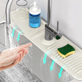 24'' Faucet Mat for Kitchen Sink [5Slope Fast Self-draining] Faucet Mat Kitchen Sink Splash Guard Silicone Sink Faucet Mat Splash Guard Kitchen Sink Area Tidy Splash Faucet Guard Draining Mat-Beige