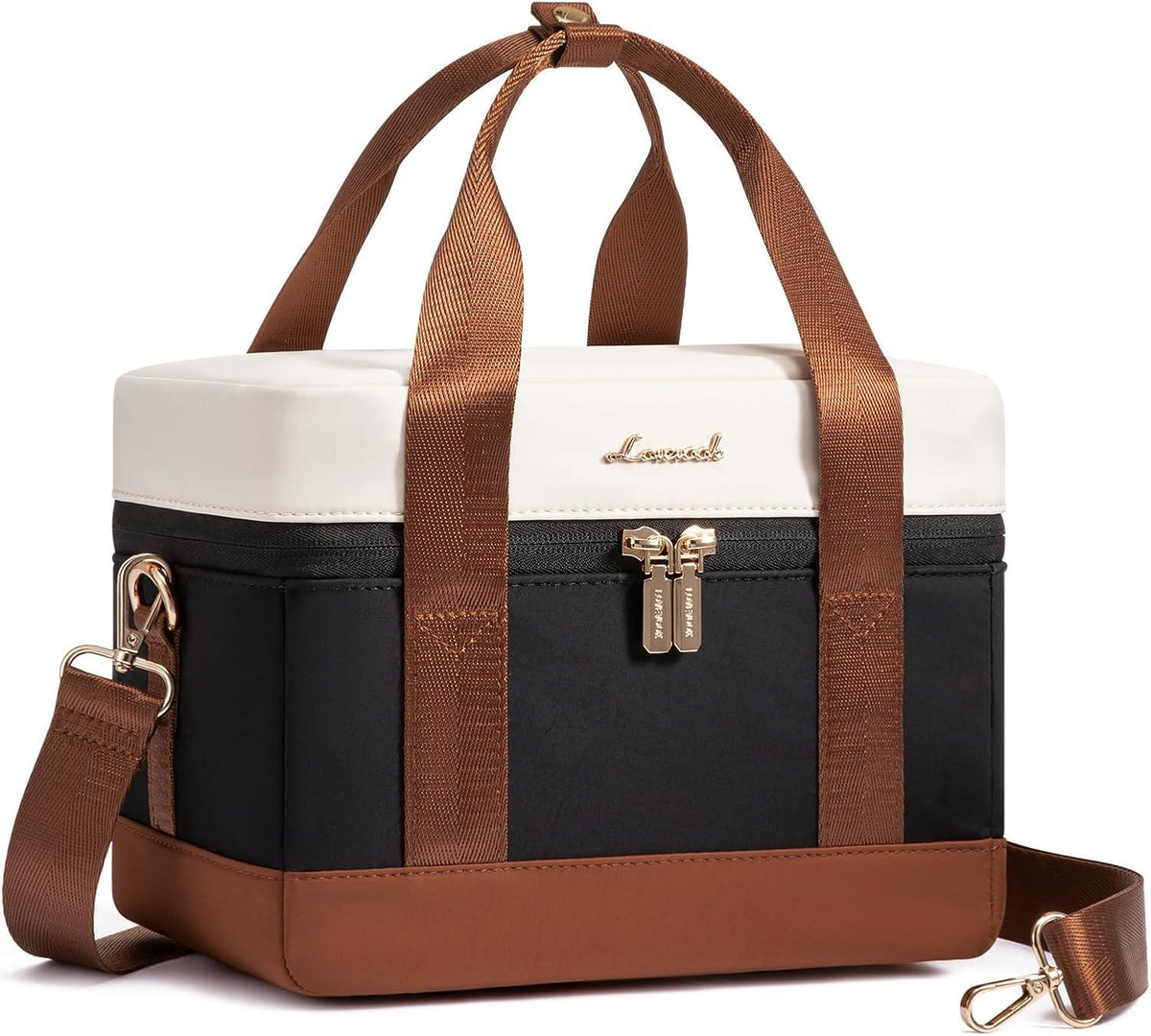 LOVEVOOK Insulated Lunch Box for Women Men, Reusable Lunch Bag with Large Capacity, Leakproof Cooler Lunch Tote for Work, Office, Outdoor Use, Black-beige-brown