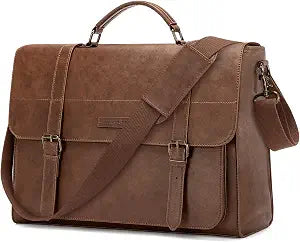 RAINSMORE Messenger Bag for Men 17 Inch Vintage PU Laptop Briefcase, Brown