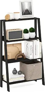 Furinno Ladder 4-Tier Book Shelf, Open Frame Ladder Shelf, Espresso