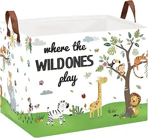 Jungle Safari Nursery Decor Basket -Elephant Giraffe Baby Boy Laundry Basket, Tropicals Laundry Hamper, Kids Toy Box Bin for Bedroom Bathroom Livingroom